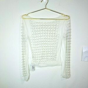 Sheer Mesh Rhinestone Crop Top Medium Party Clubwear Glam Look